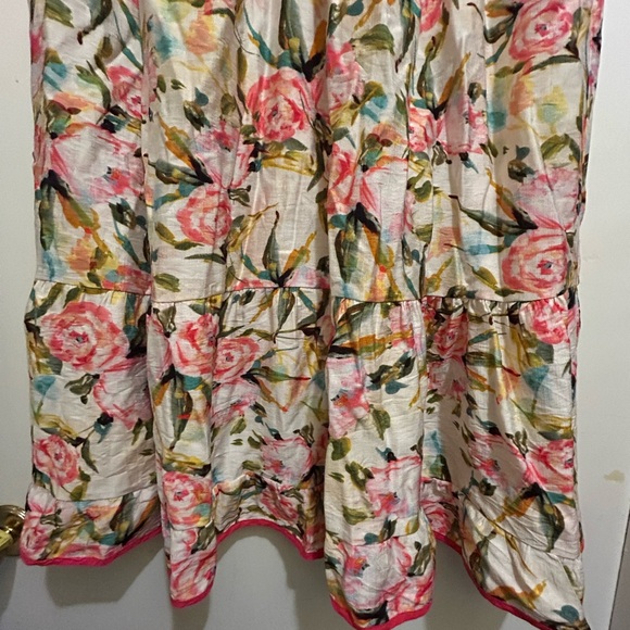 Umgee Womens Ruffled Sleeveless Off White Dress w/pink flowers & Foliage,Sz XL - Picture 3 of 8